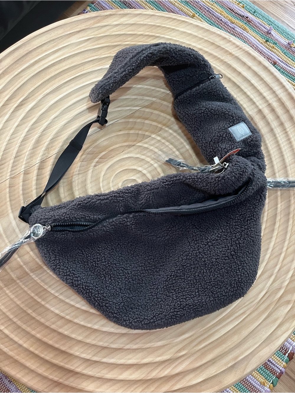 Free People Cozy Sherpa Fanny Pack Bag in Dark Gray